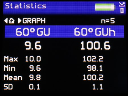 Flex 60 statistics screen