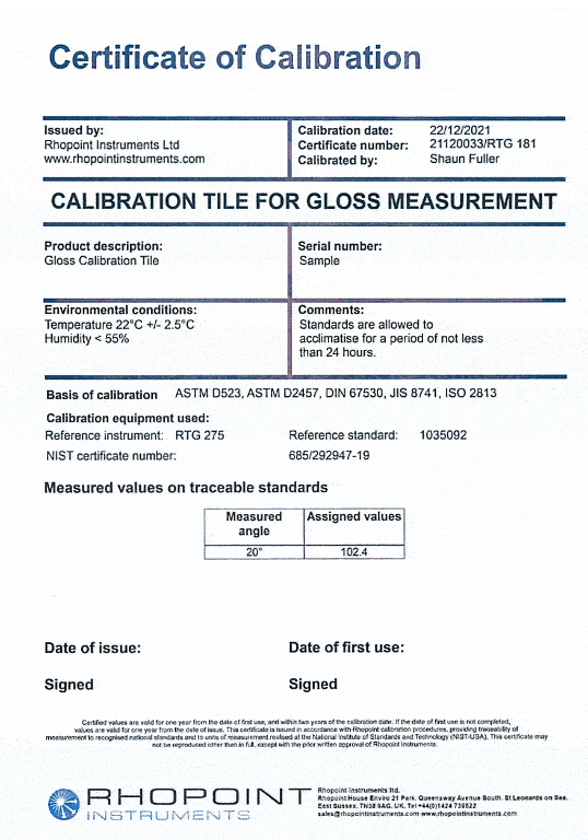 CALIBRATION CERTIFICATE IQ FLEX 20